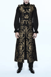 Schwarzer und goldener Court Floral Gothic Herren Langer Mantel